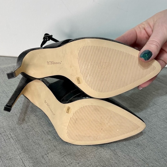 BCBGeneration Black Leather Chaser Pewter Stiletto Heel Sexy High Heels 7.5 NWT - Picture 8 of 11